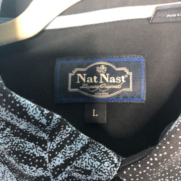 Nat Nast Shirt Mens Large Blue Hawaiian Camp Palm Fonds Casual Button Down - Picture 3 of 7